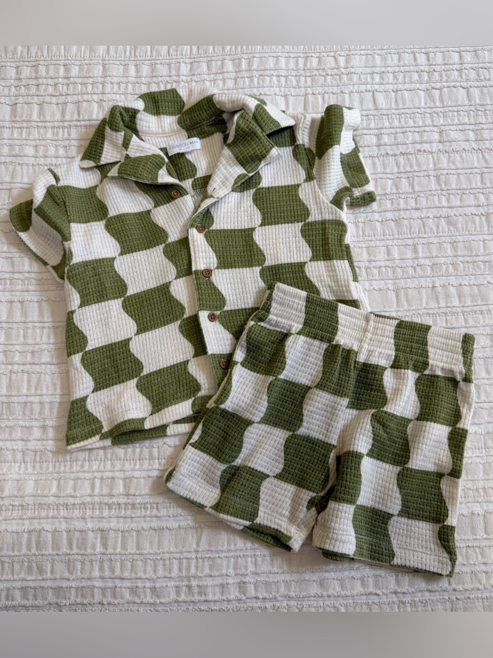 Toddler Green & Cream Wavy Check Set